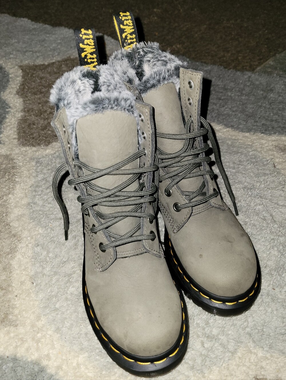 Dr Martens Womens 1460 Serena Boots Combat Style FauxFur Lined Nickel Grey 5L